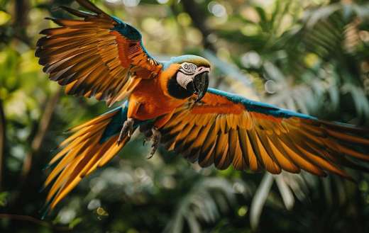 Macaw with its spreading wings