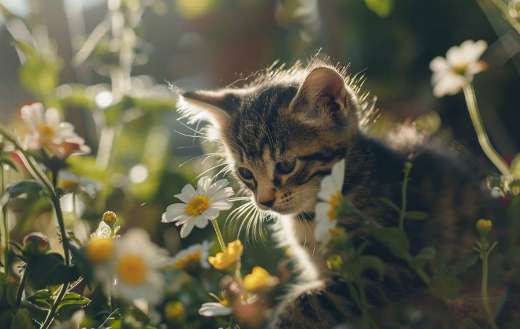 Playful kitten exploring in the garden