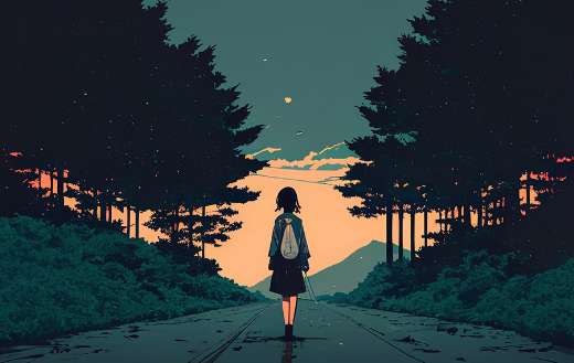 Woman walking in the road