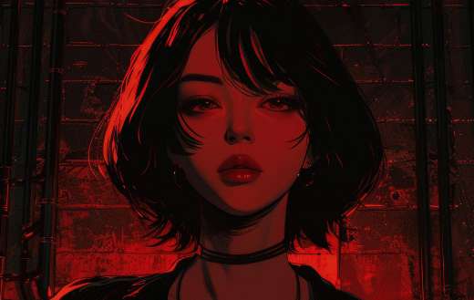 Young short hair woman anime