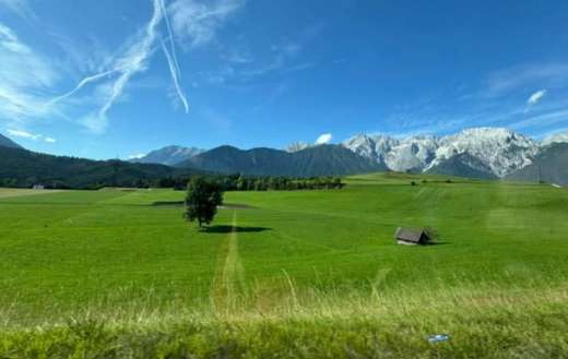 Alpine meadow with mountains background
