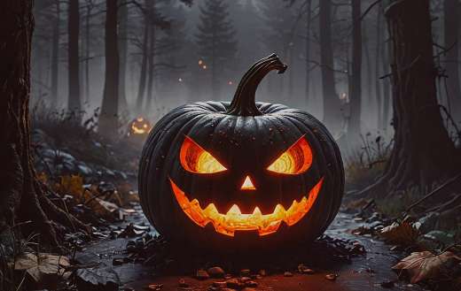 Black carved pumpkin