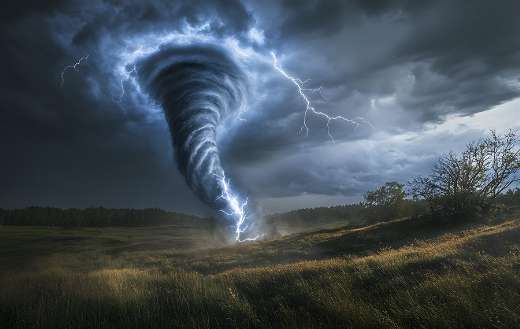 Storm with dark tornado