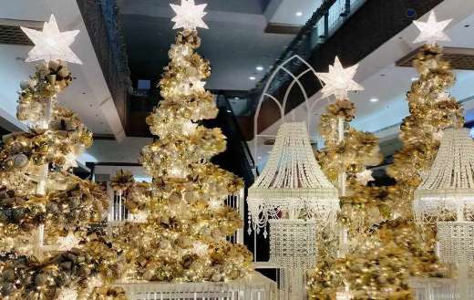 Gold christmas trees display mall Philippines
