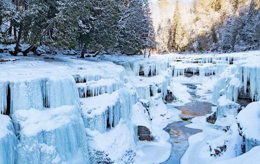 Landscape lake covered snow