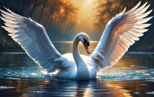 Large mute swan orange beak black legs