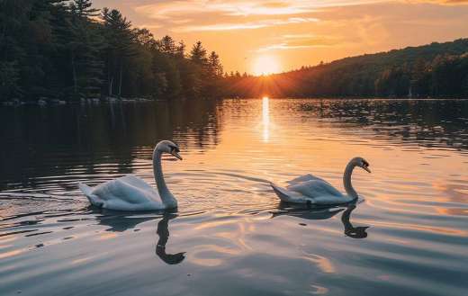 Pair of swans swimming