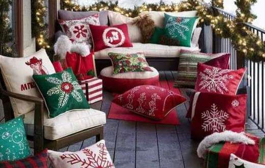 Porch with decorative Christmas cushions