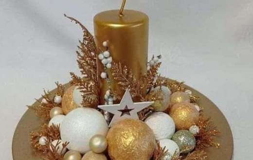 Christmas gold candle and balls