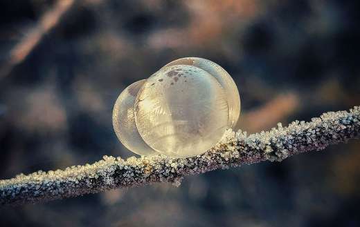 Frozen soap bubble