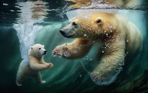 Polar mother bear and baby