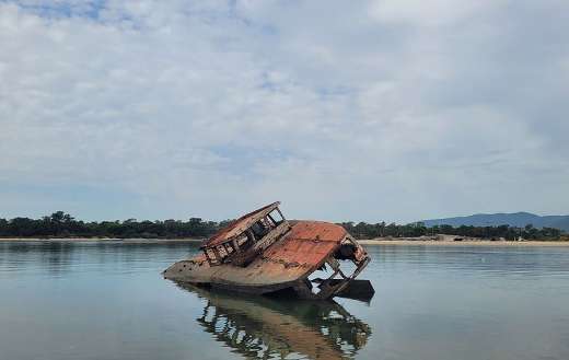 Remains of a shipwreck that partially sunk