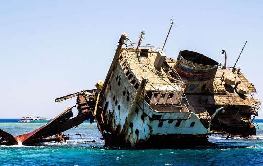 Shipwreck in shallow water