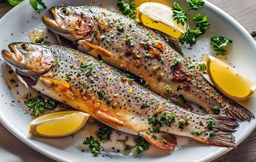 Two baked brown trout