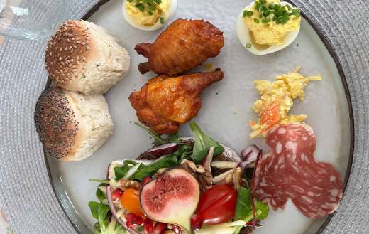 Assorted breakfast with fresh salad