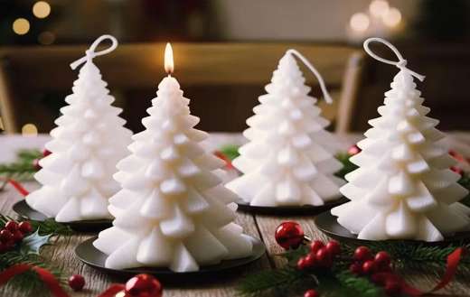 Christmas tree candles made of white wax