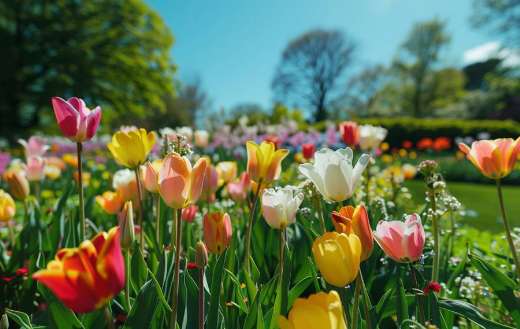 Garden with variety of beautiful flowers
