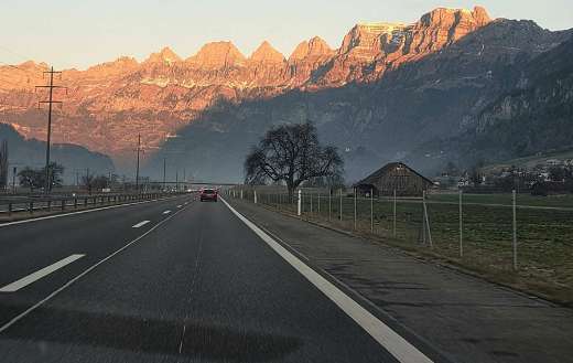 Highway landscape with Churfirsten mountain
